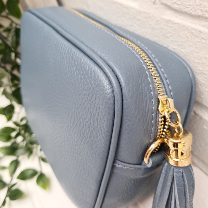 Tassel Zip Leather Bag - Denim Blue